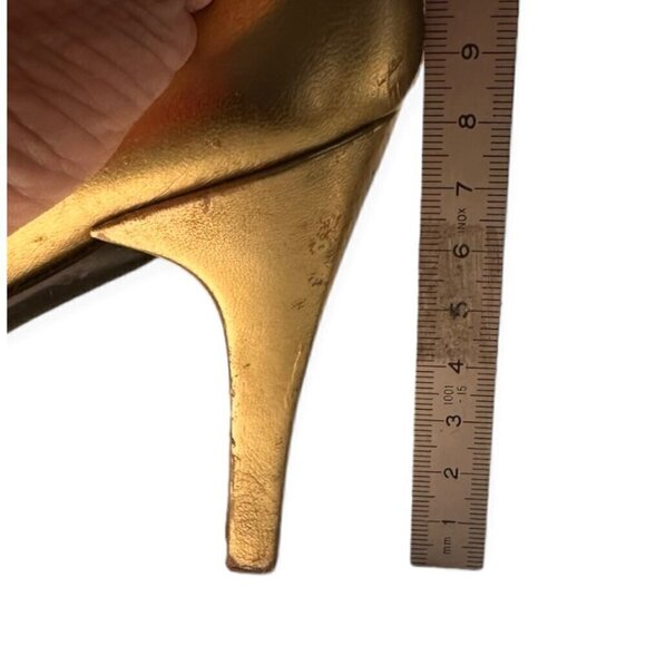 Vintage Christian Dior Souliers France  Gold Open Toe‎ Pumps, Size 6 1/2 B - Picture 14 of 15